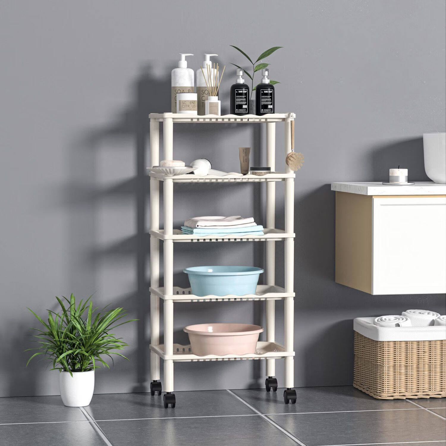 浴室卫生间置物架落地厕所洗澡间厨房塑料收纳架洗手间脸盆三角架