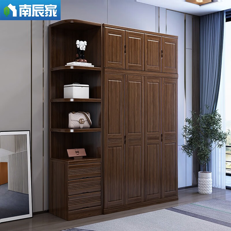 南辰家衣柜金丝檀木实木衣柜现代简约衣橱三四五六门新中式衣柜 三门
