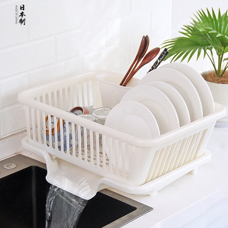 家の物语（KATEI STORY）日本进口厨房碗碟收纳架沥水碗架置物架沥水架塑料家用单层大容量 大号正面导流 白色