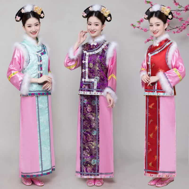 摩时袋满族清朝还珠格格服装女古装成人公主宫旗袍大码服饰 紫色格格