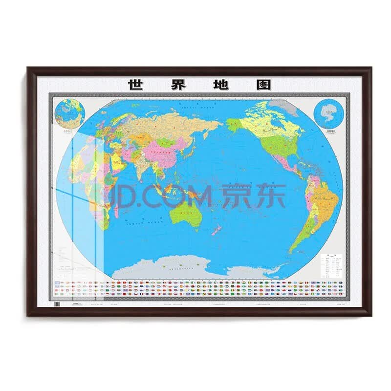【定制】2023年中国地图 约1.6*1.2 红实木边框挂图 世界-深棕色边框