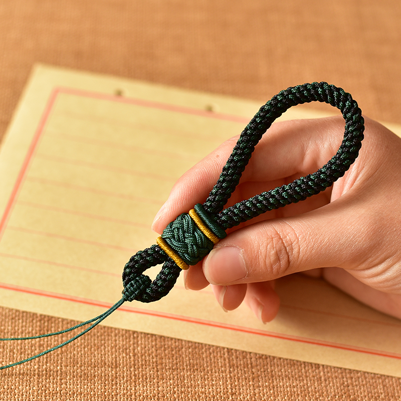 编织挂手腕绳男加粗7mm弹弓绳玉石 繁花全手工 手指款 黑绿 手把绳