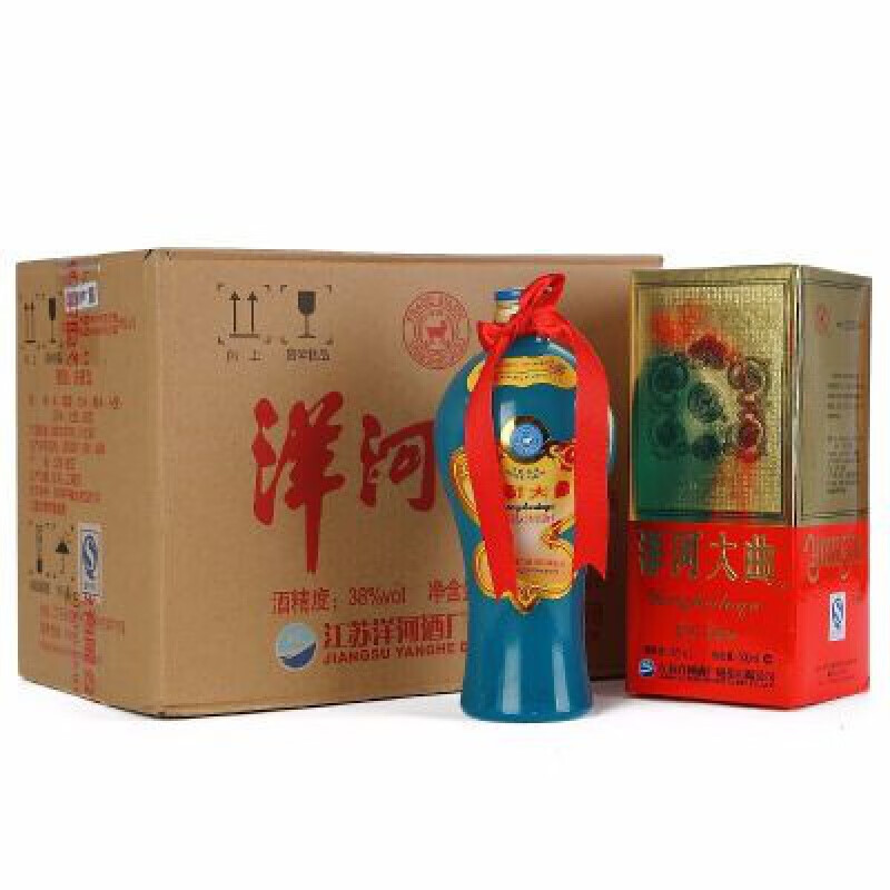 新食道洋y河大曲 38度老天蓝500ml*6瓶整箱装浓香型绵柔白酒 500ml*6