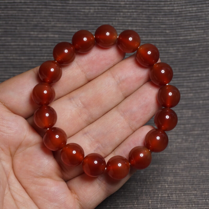 沃韵黑龙江逊克江石北红玛瑙手串 红玛瑙圆珠17粒佛珠 单圈手链12mm