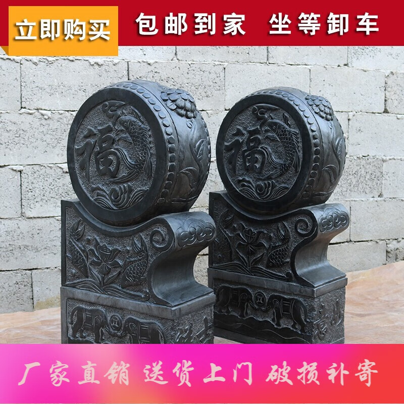 2022新款 青石门墩石鼓石雕抱鼓一对大门摆件家用门口仿古做旧狮子头