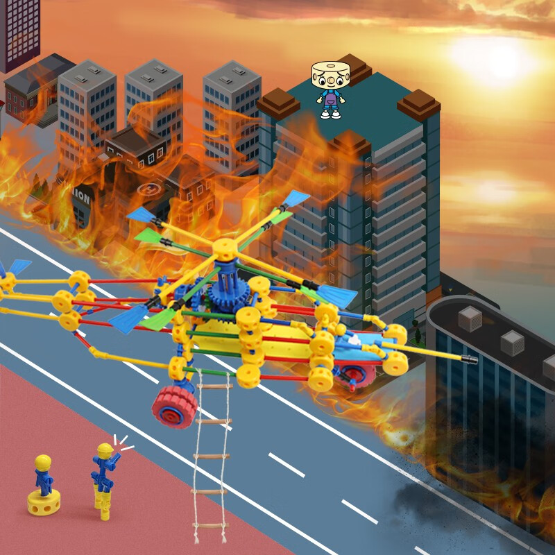 万能工匠儿童大颗粒积木拼装汽车飞机百变拼装插男女孩齿轮幼儿园桌面玩具 飞机总动员-（武装直升机）