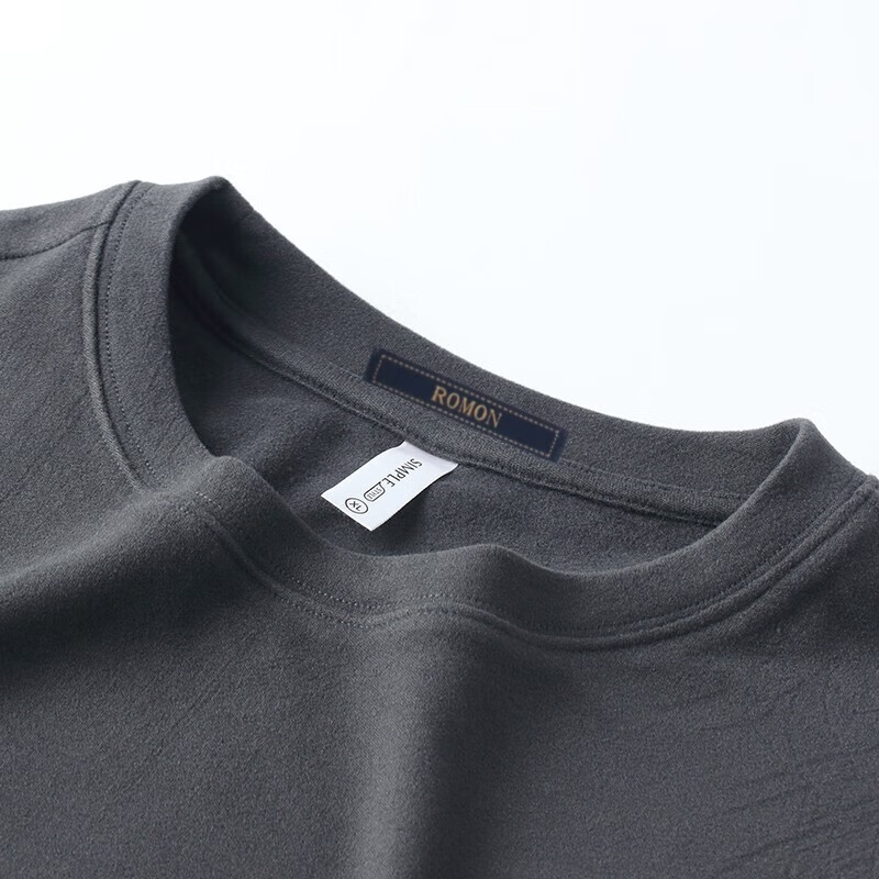 罗蒙(ROMON)长袖T恤男2025秋季新款休闲时尚双面绒柔亲肤舒适百搭上衣 铁灰 L 170(建议105-120斤)