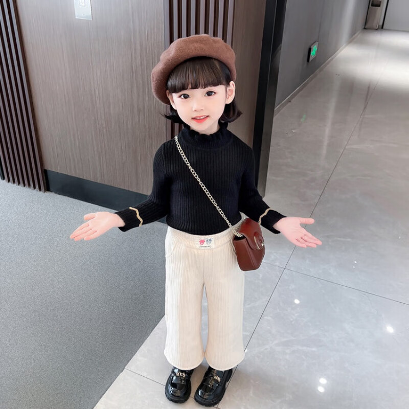 水花童 女童金边毛衣春秋2022新款高领洋气网红儿童装女孩宝宝秋装