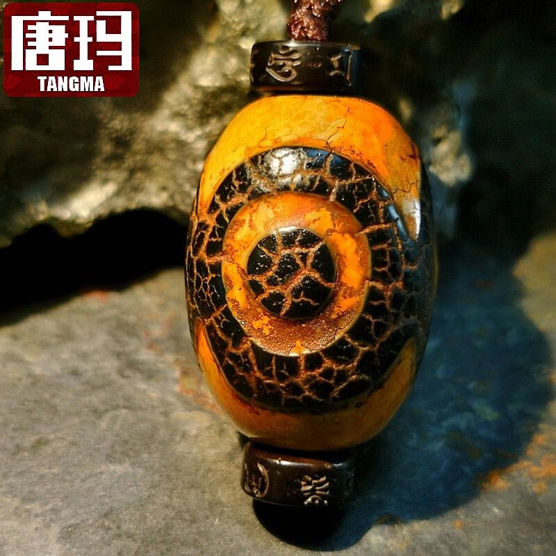 哈妮宝贝honeybaby老皮龙纹三眼天珠玛瑙吊坠男女高油龟裂单珠3眼配珠