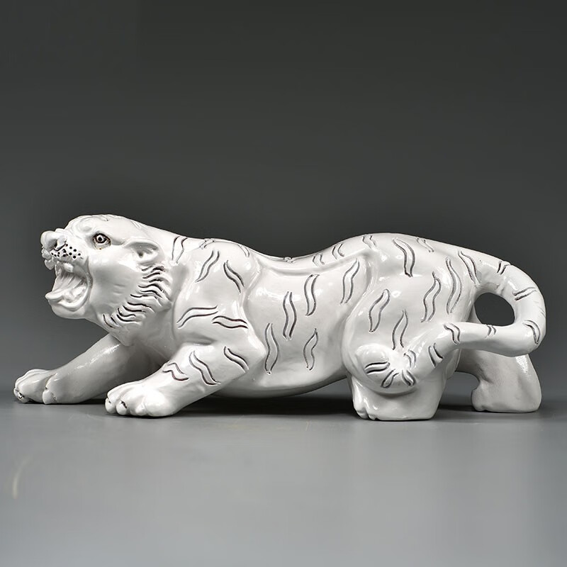仙纵白色实木老虎白虎摆件十二生肖老虎上山虎工艺品办公室客厅装饰品