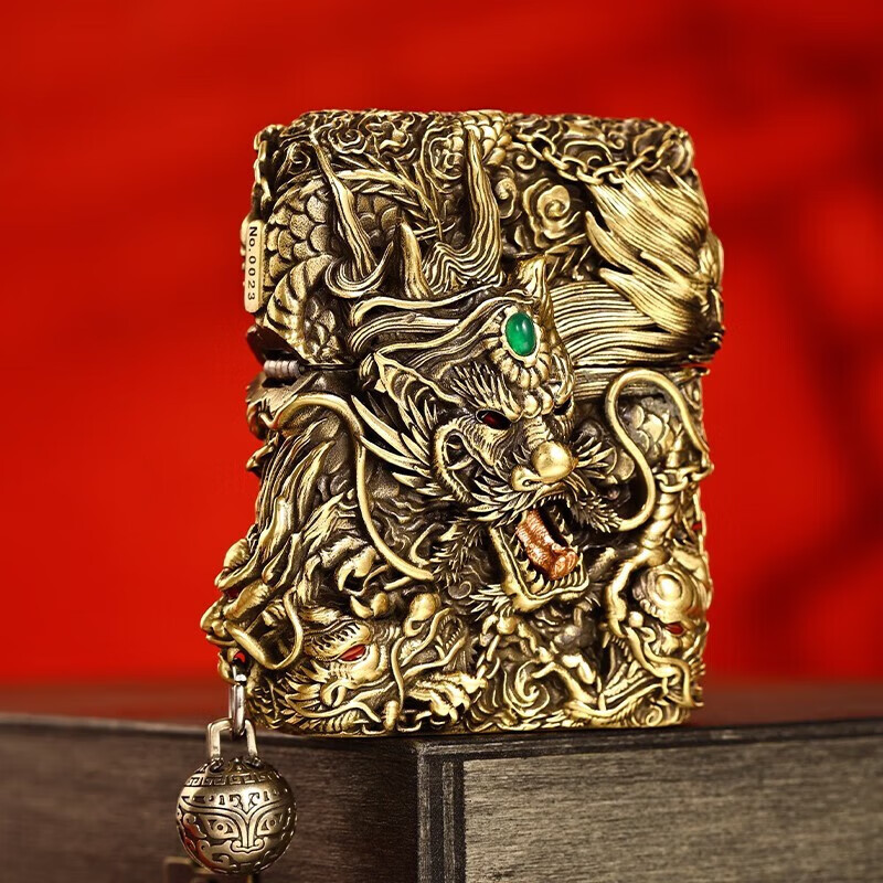 zippo打火机重甲九龙拉棺运财 zp芝宝煤油防风火机男士生日礼物 九龙