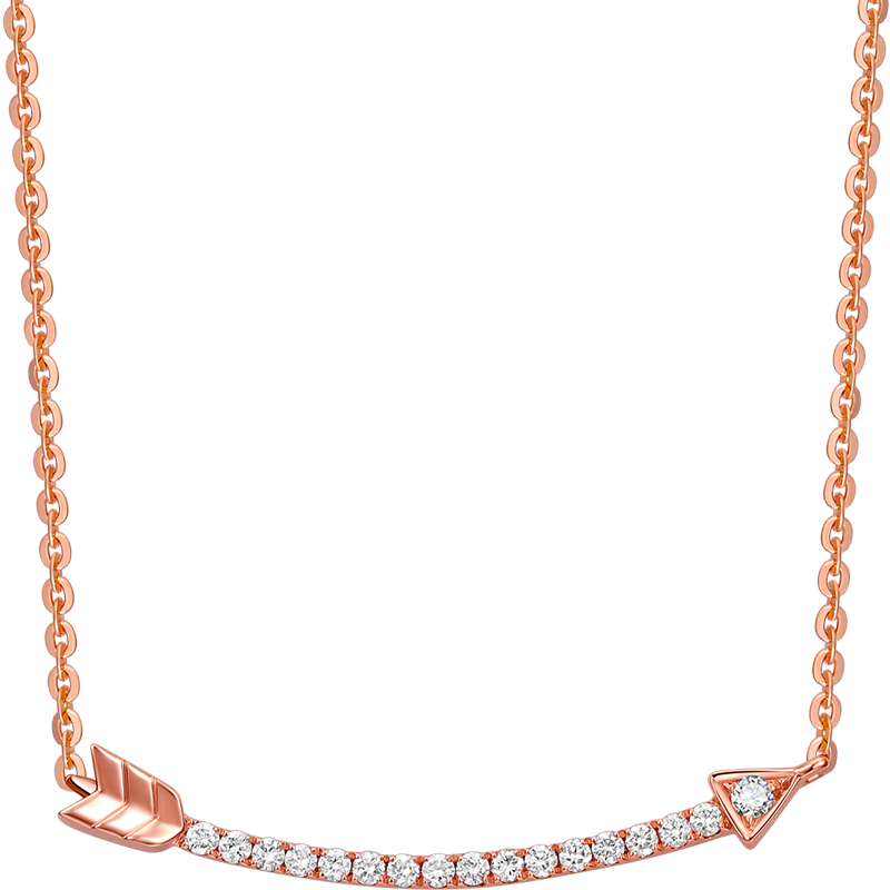金至尊（3DG Jewellery）【酷愛(ài)】18K金鉆石項鏈滿(mǎn)鉆丘比特之箭微笑 玫瑰金色 金重1.4克 鉆石共7分 鏈長(cháng)46cm