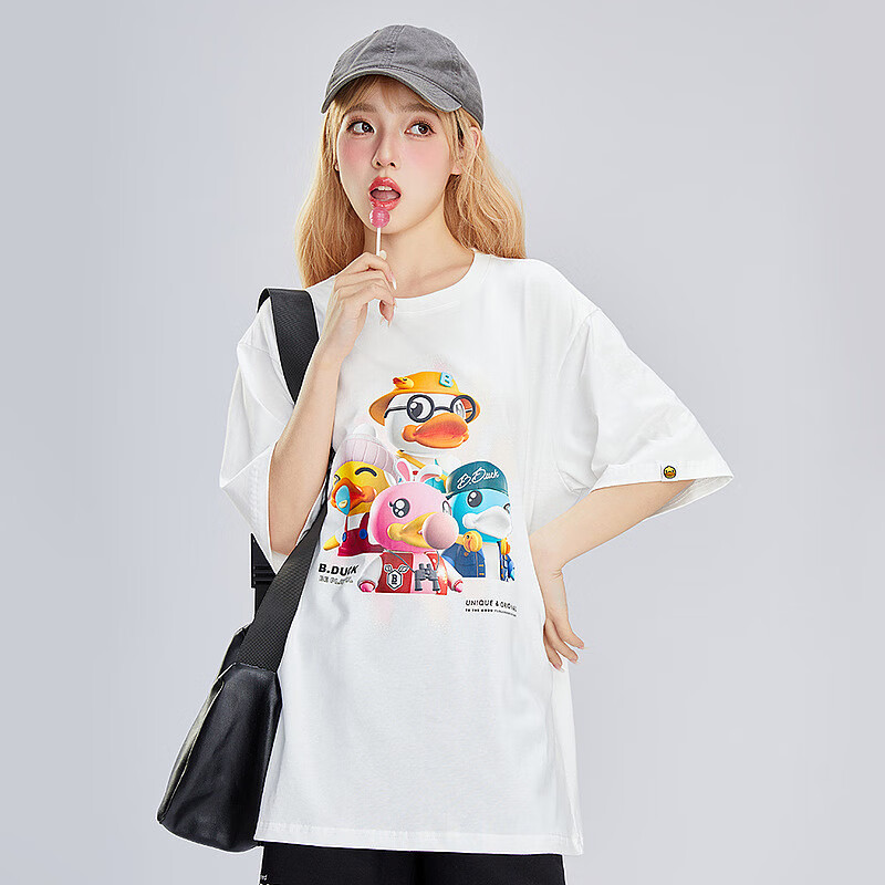 b.duck小黄鸭夏季新款宽松双色短袖t恤时髦nft元宇宙休闲潮 白色 xs