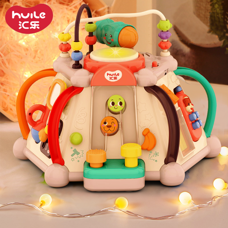 汇乐小天地婴儿六面体早教玩具1岁2岁宝宝多功能手拍鼓多面体玩具