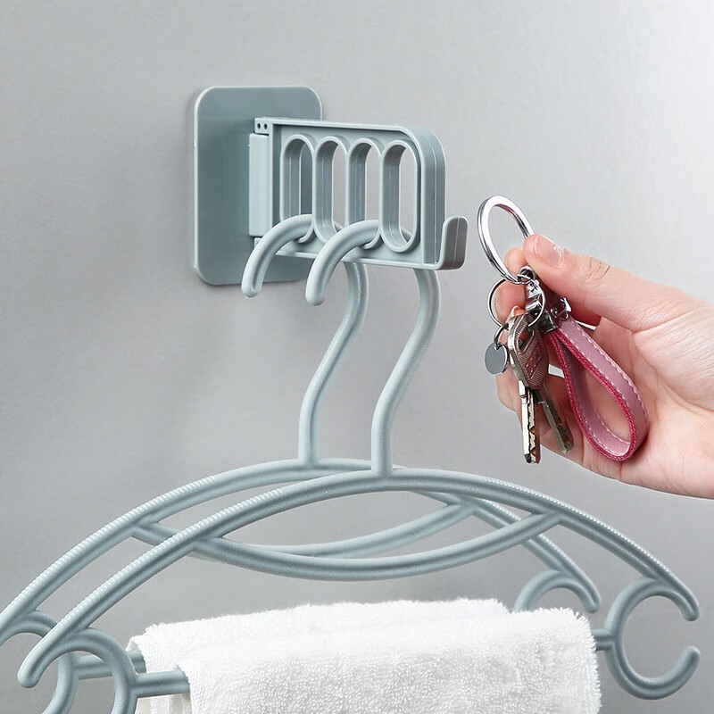 多功能免打孔折叠衣架挂钩浴室墙壁宿舍门后收纳晾衣架袜子架 海军灰