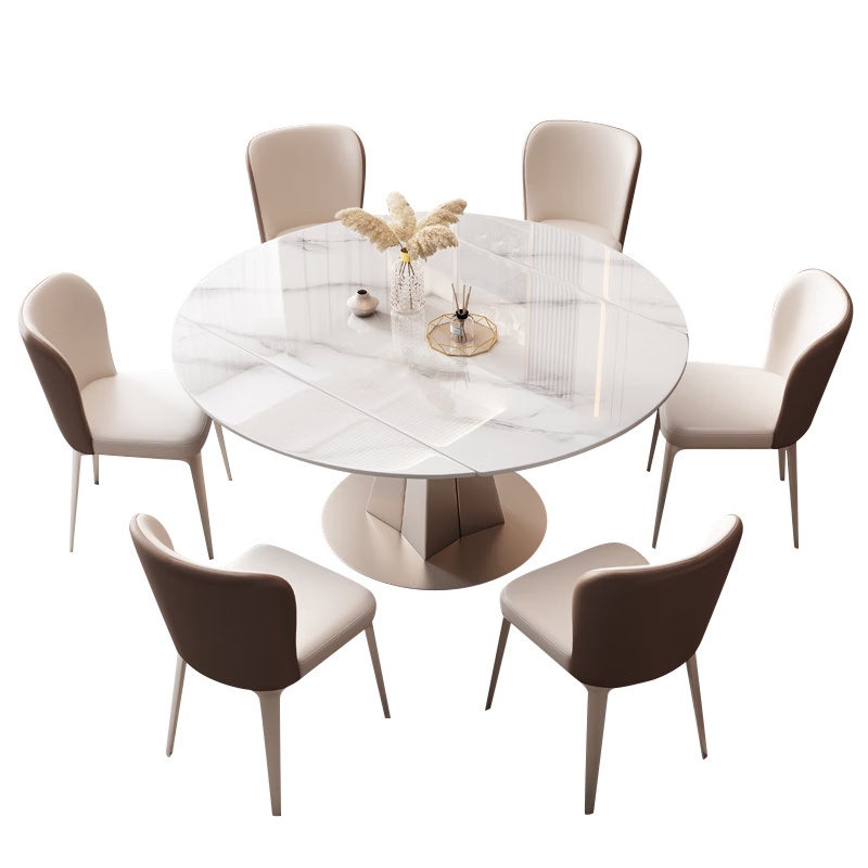 杜杜美家岩板圆形伸缩旋转餐桌椅组合家用小户型变形饭桌801#1.35米单桌
