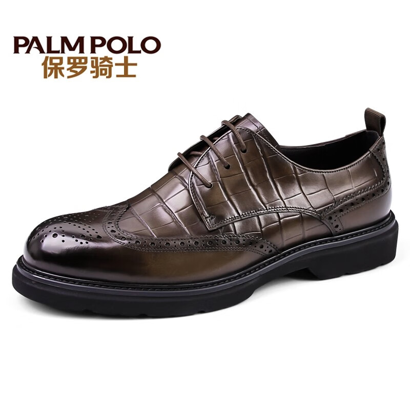 保罗骑士高端时尚男鞋布洛克雕花英伦商务皮鞋鳄鱼纹休闲宴会鞋男
