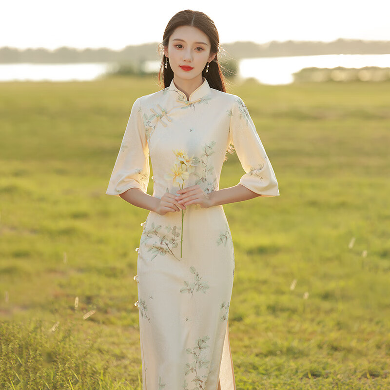改良旗袍裙女中国风2022年新款秋款长袖旗袍年轻款气质高端秋季茶服