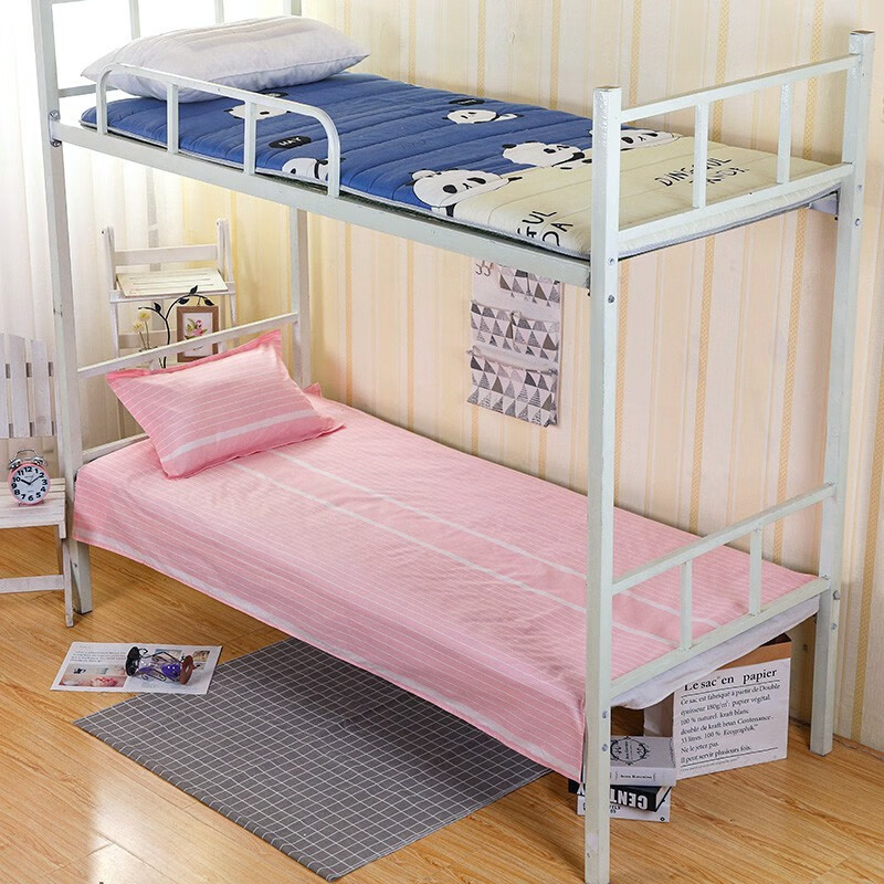 集物一册纯棉三件套学生宿舍单人上下铺床单被套被罩枕套全棉宿舍三件套 浅粉条纹(纯棉平纹) 40支 0.9m上下铺三件套 床单款 （被套150*200cm）