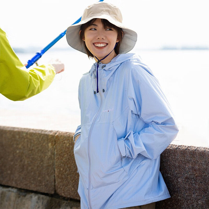 mont·bell 雨行者冲锋衣女款户外超轻防风防水单层硬壳连帽外套 1128662 HLBL卤素蓝 M