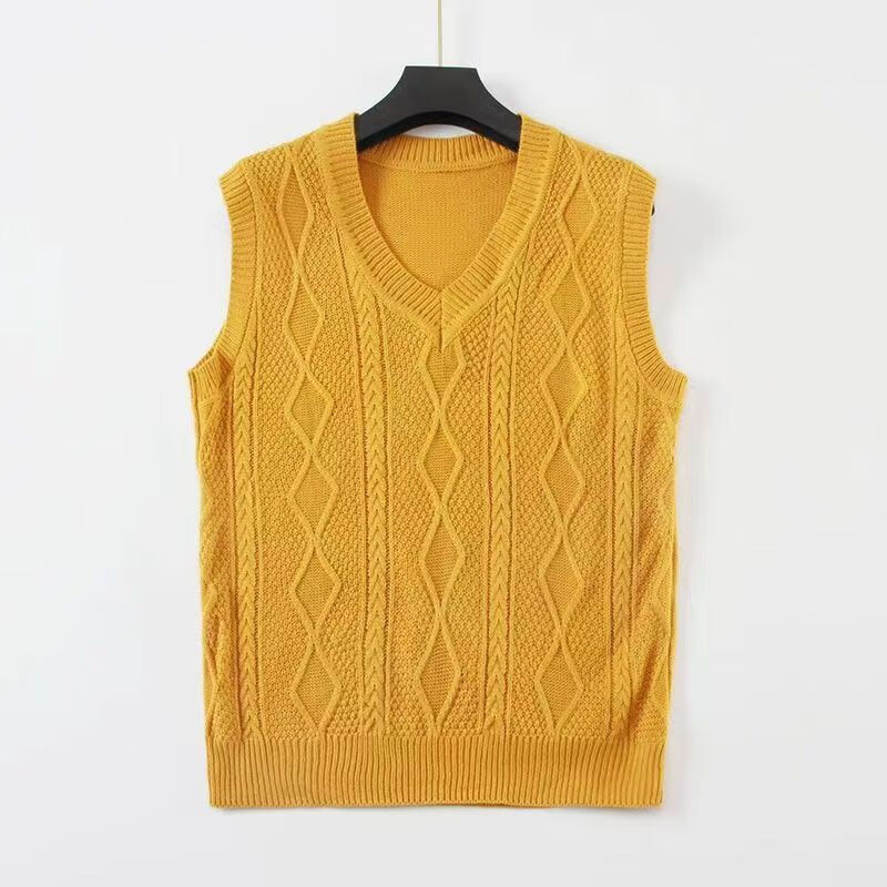 奈代鱼法式工装裤毛衣编织花样手工毛线背心新款男士马甲背心针织毛