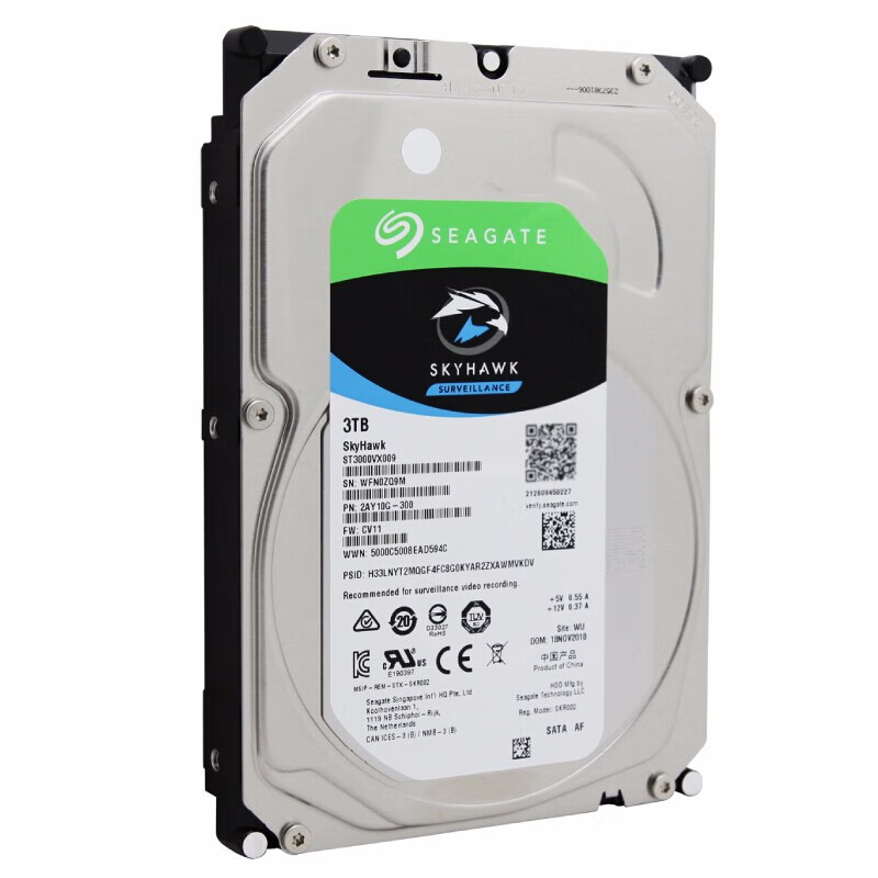 希捷(Seagate)监控硬盘3TB 256MB 5400转  SATA 垂直 机械 PMR CMR 希捷酷鹰SkyHawk ST3000VX009