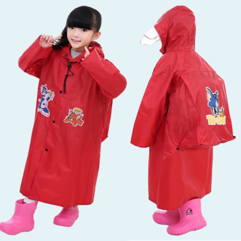 儿童雨衣雨披小孩幼儿园学生雨衣磨防水 名盛 猫和老鼠 大帽檐 大红