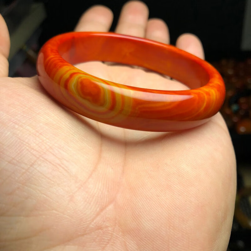 永赫 天然战国红玛瑙手镯女新款时尚饰品中宽圆条叮珰镯带证书 55-56