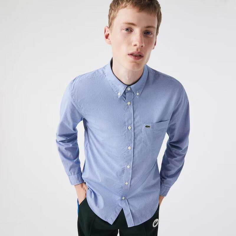 lacoste 法国鳄鱼24早春新款男士衬衫修身时尚简约舒适格子印花潮流