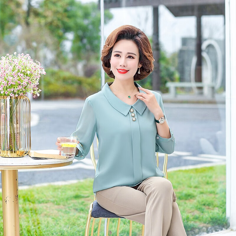 40岁女人洋气,40岁女人如虎 财士鸟2021新款妈妈春装上衣洋气高贵九分袖中老年女人40岁50夏装上衣