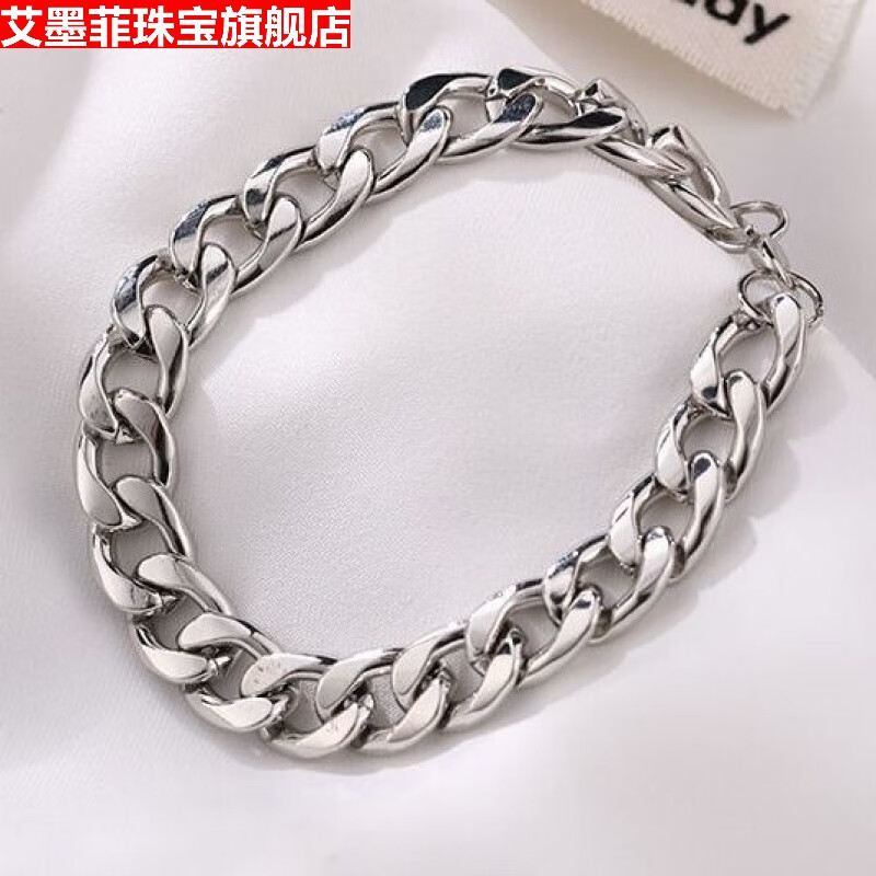 艾墨菲钛钢不掉色粗手链古巴手链男女潮ins欧美街头嘻哈卫衣链子配饰