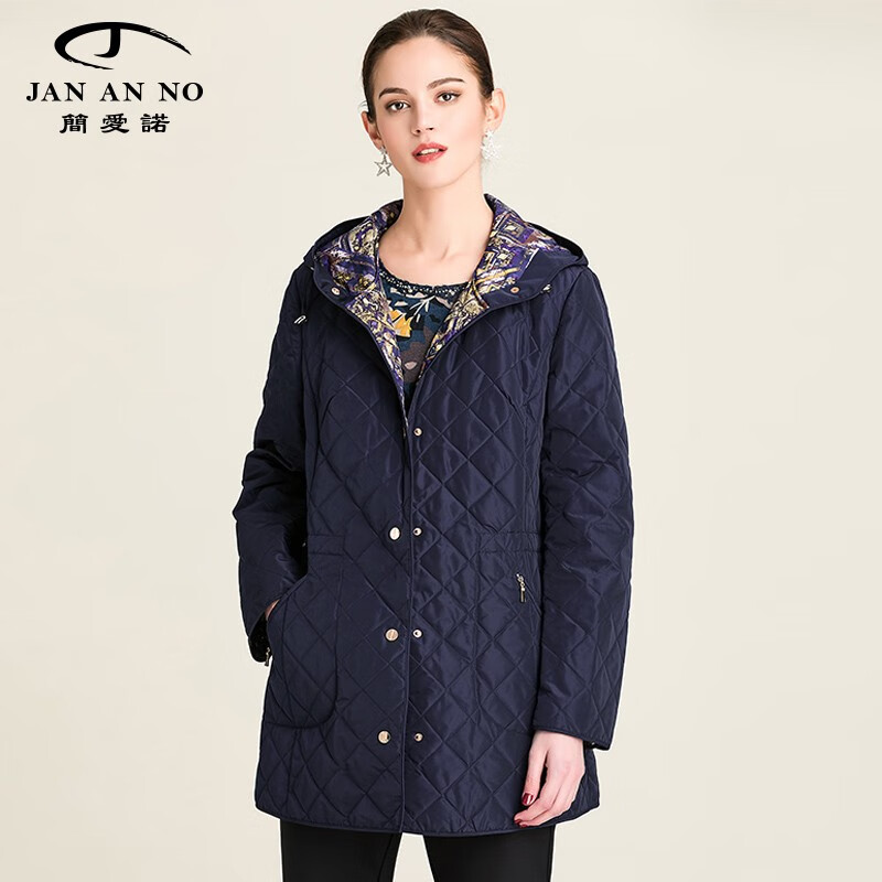 jan an no简爱诺冬季新款菱形中长连帽内抽绳棉服外套j720056mf 蓝色j