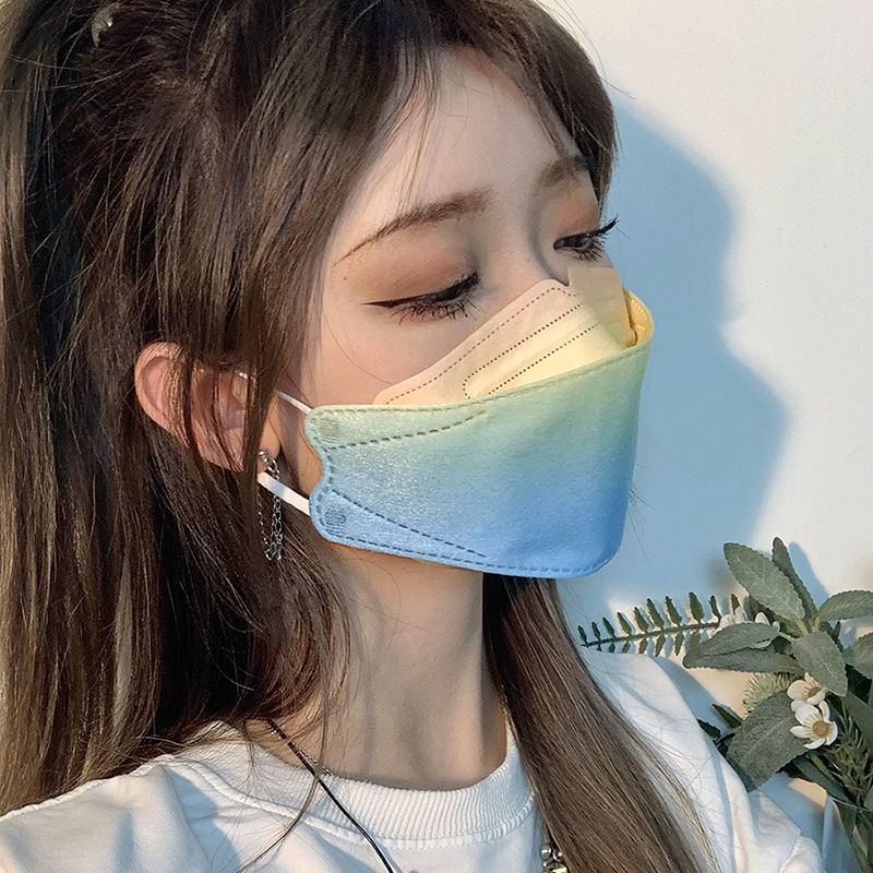 kf94渐变色口罩女一次性4d立体防尘柳叶型高颜值口罩时尚彩色印花