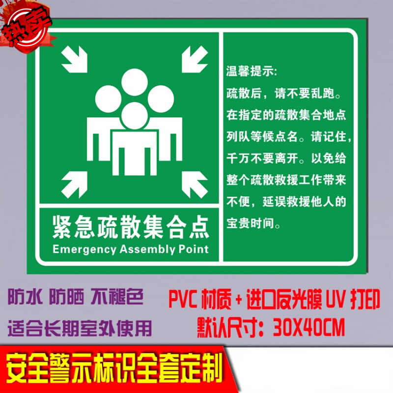 应急疏散集合点标识牌紧急集合标示牌 指示牌铝牌