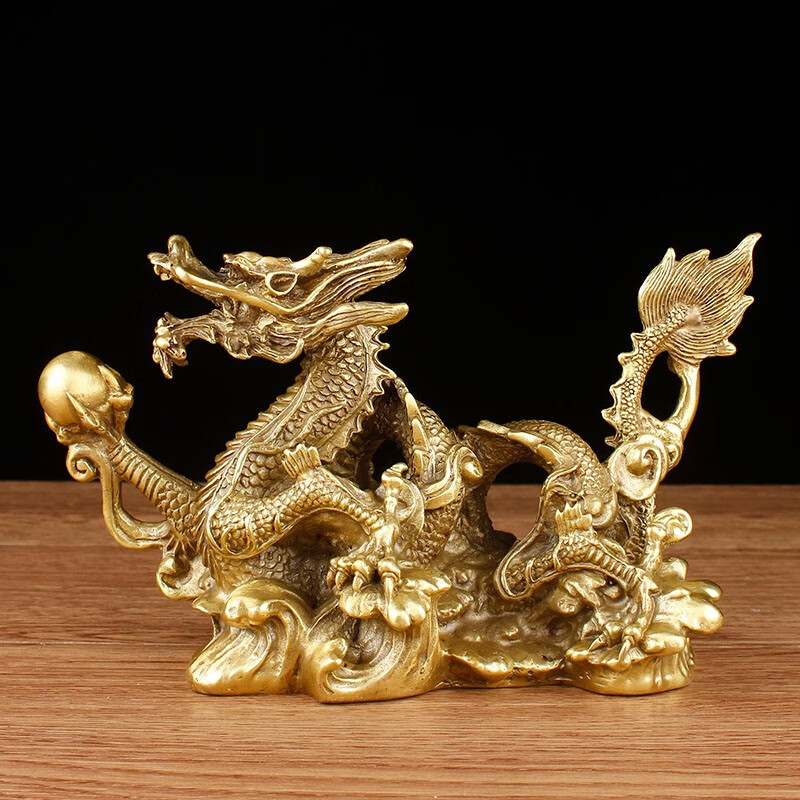 普澜家居 铜龙摆件 十二生肖龙物龙工艺品青龙家居装饰品千禧龙金龙