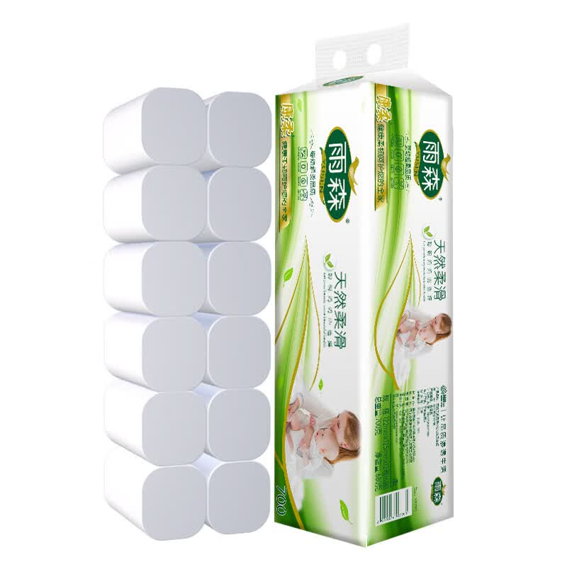 雨森(yusen)天然柔滑妇婴卷纸卫生纸700g12卷6层加厚干湿两用厕所纸巾