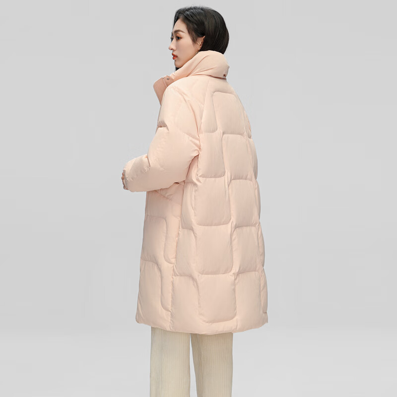 雪中飞秋冬可拆卸针织连帽显瘦保暖【反季清仓】女士长款鸭绒羽绒服女 粉色 S 160/84A