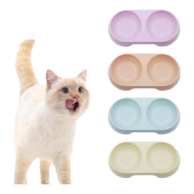 【京东物流】猫碗双碗宠物喂食器狗盆防打翻猫猫狗马卡龙糖果色 随机色1个装