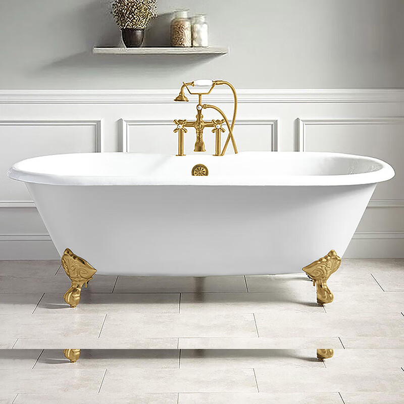 浴缸家用陶瓷 欧式独立式陶瓷美式贵妃普通复古家用带脚铸铁 白缸 银