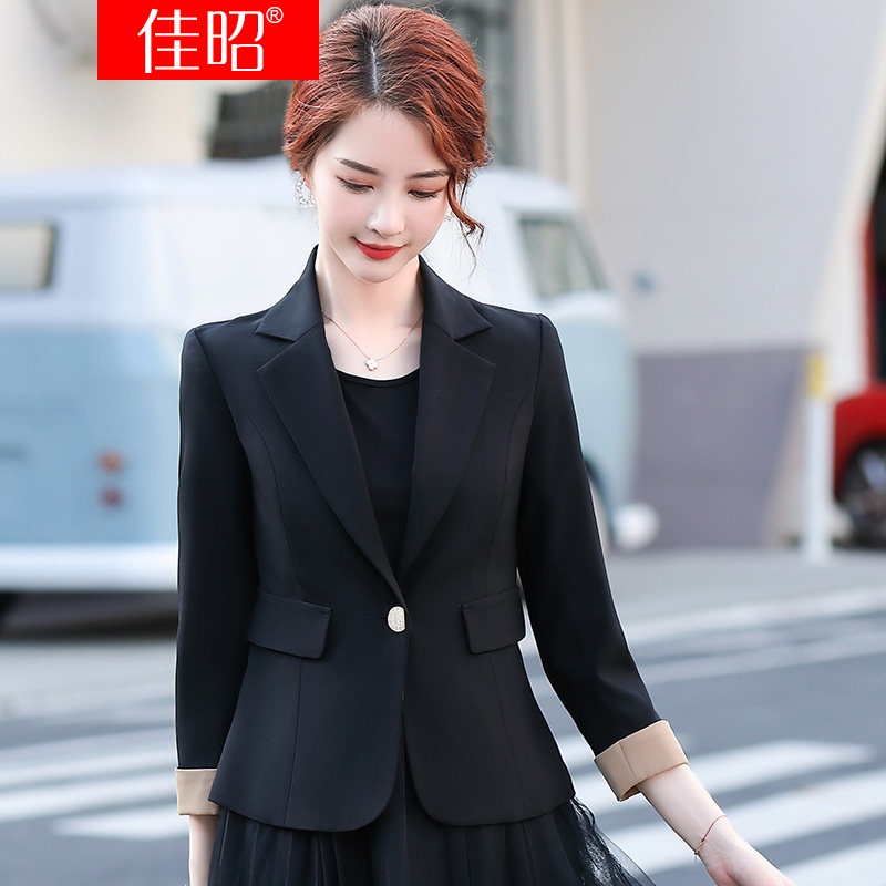 显瘦内搭西服短款小个子连衣裙休闲百搭御姐轻熟仙女套装 黑色西装 s