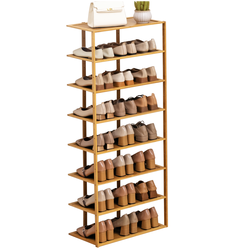 木马人简易多层落地鞋架子卧室客厅宿舍简约鞋子收纳小型入户门口防尘家用经济型楠竹置物架收纳架 【全板设计】六层27长-原色