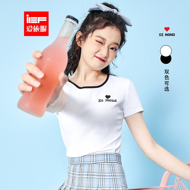 IEF/爱依服T恤女短款2021夏季新款韩版时尚小众露脐圆领短袖上衣1312K-D842-专 白 M