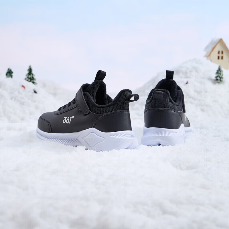 361° 男女童秋冬皮革加绒魔术贴跑鞋/运动鞋（33-41码）