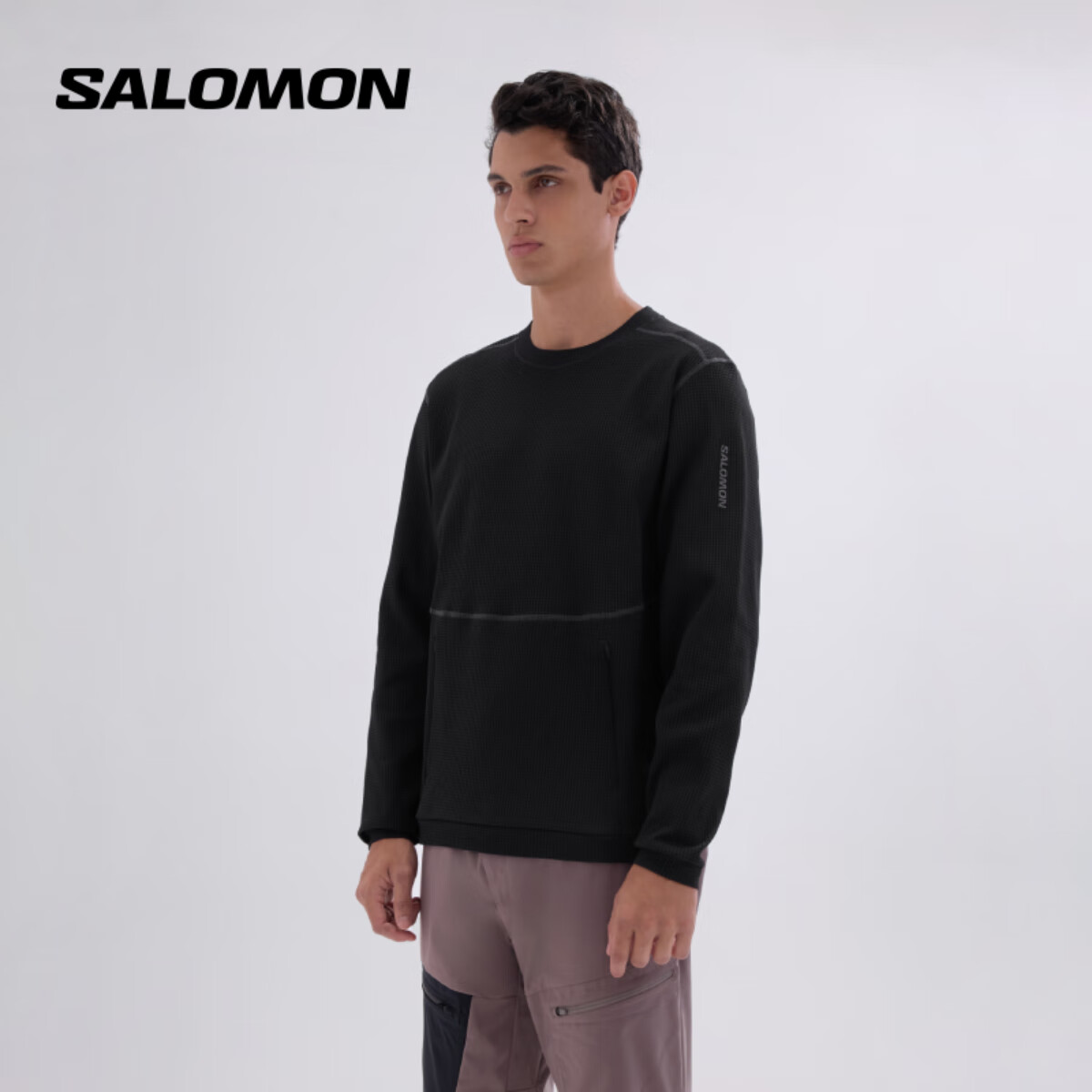萨洛蒙（Salomon）男款 户外运动休闲舒适穿搭长袖卫衣 PULLOVER 深黑色 C28496 XL