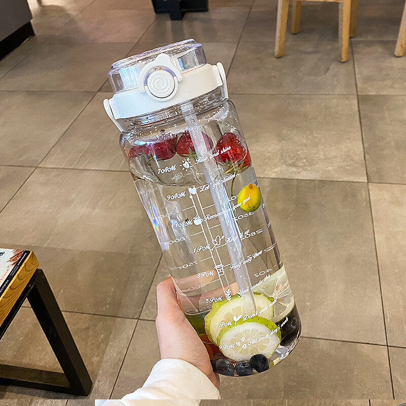 万园琦2000毫升的大容量水杯 两升水杯2000l水杯大容量女生高夏季 白.