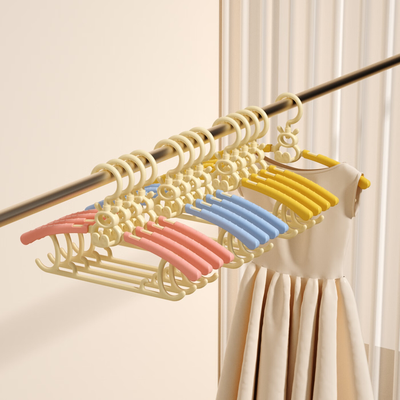 贝得力宝宝衣架可伸缩叠挂新生婴儿童专用宝宝衣撑裤夹子晾衣婴儿衣架 小兔子裤夹5个装-莫奈蓝可叠挂