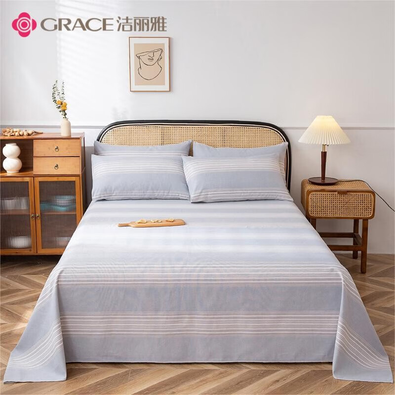 洁丽雅（Grace）老粗布床单200*230m加厚可机洗被单床罩单双人宿舍床垫保护罩 淡雅 200*230cm