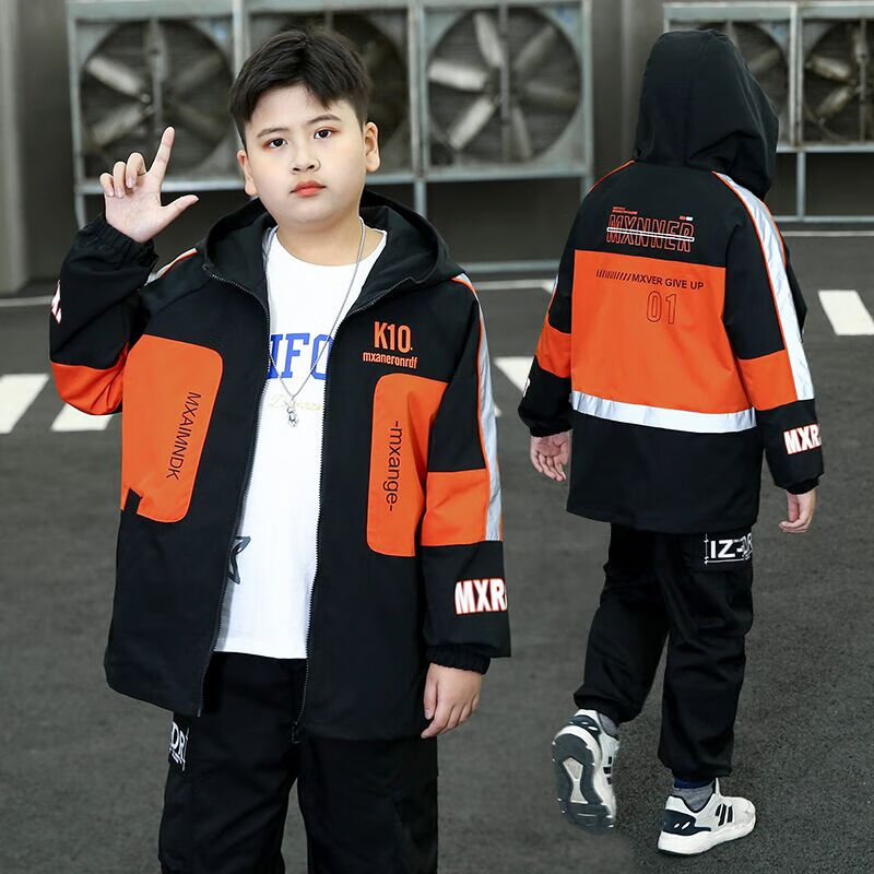 黑橘色(c-3拼橘色连帽外套)) 180码适合体重130-150斤