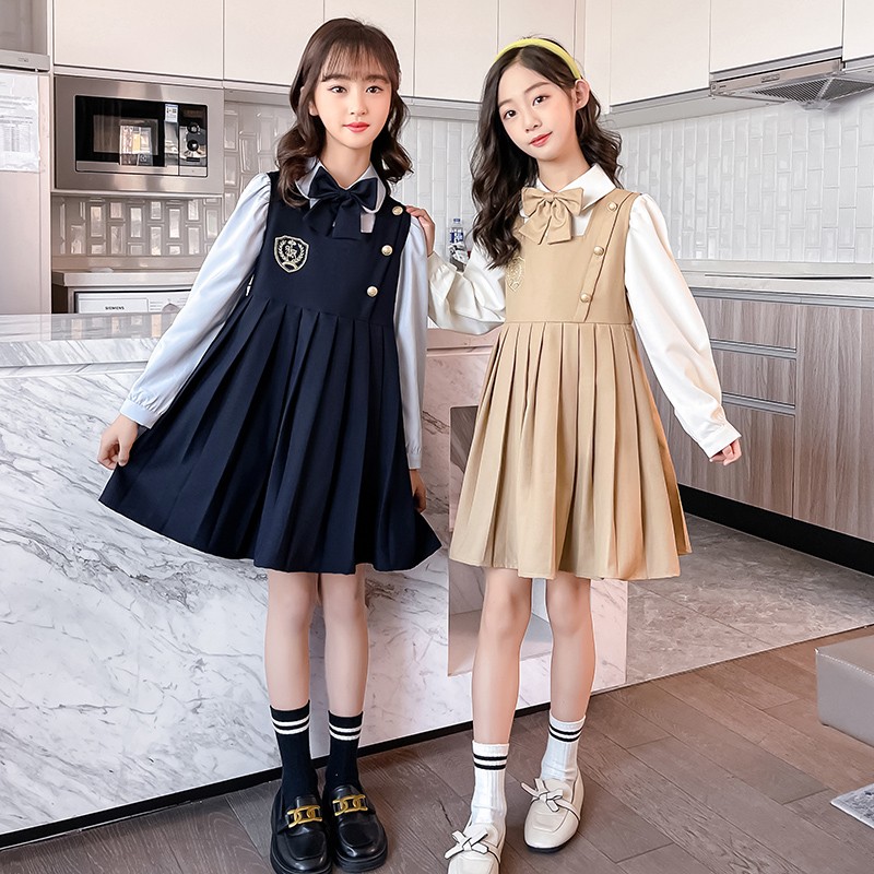 女童连衣裙两件套2022年新款春秋款洋气儿童闺蜜装学院风jk裙子春装