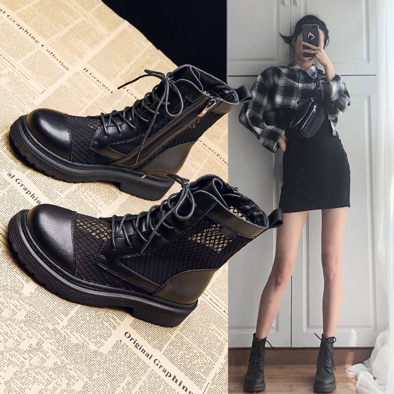 索涉(suoshe)小皮鞋女英伦风配裙子的鞋子夏天马丁靴2023新款网面透气